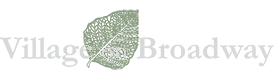 A logo with a green leaf and the words "Village on Broadway".